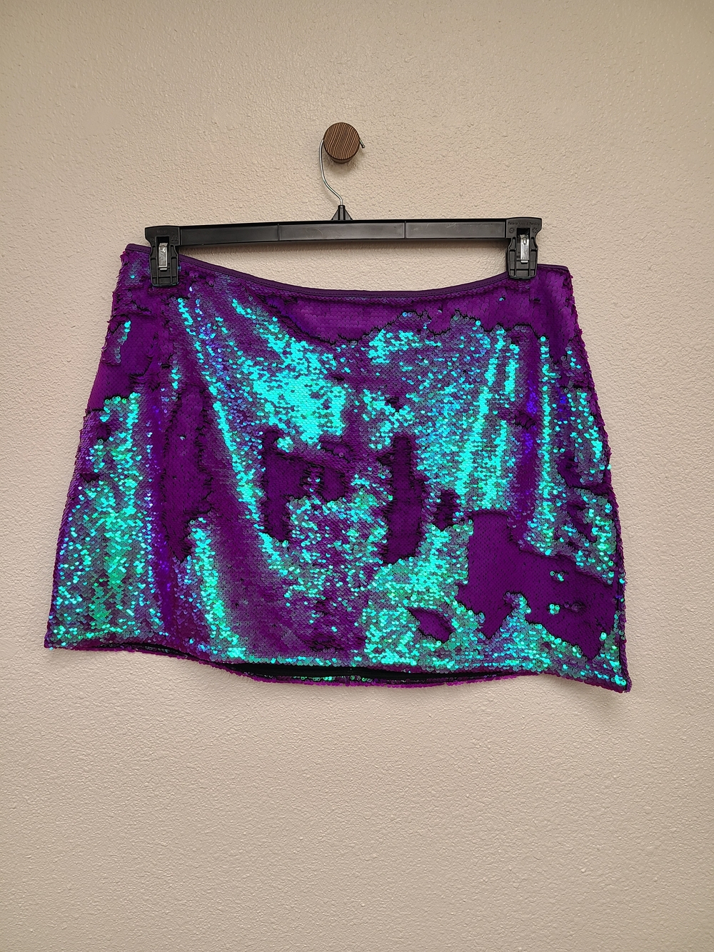Purple and Teal Iridescent Sequin Mini Skirt